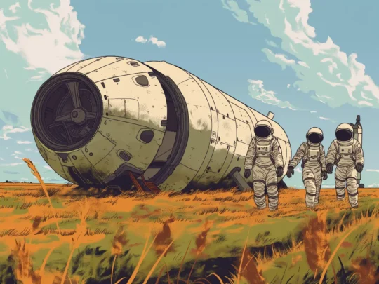 Astronauten verlassen das soeben gelandete Raumschiff